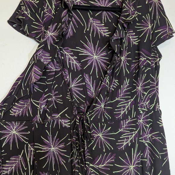 Loco Lindo Vintage Inspired Short Sleeve Wrap Midi Dress Brown Size M - Picture 7 of 8